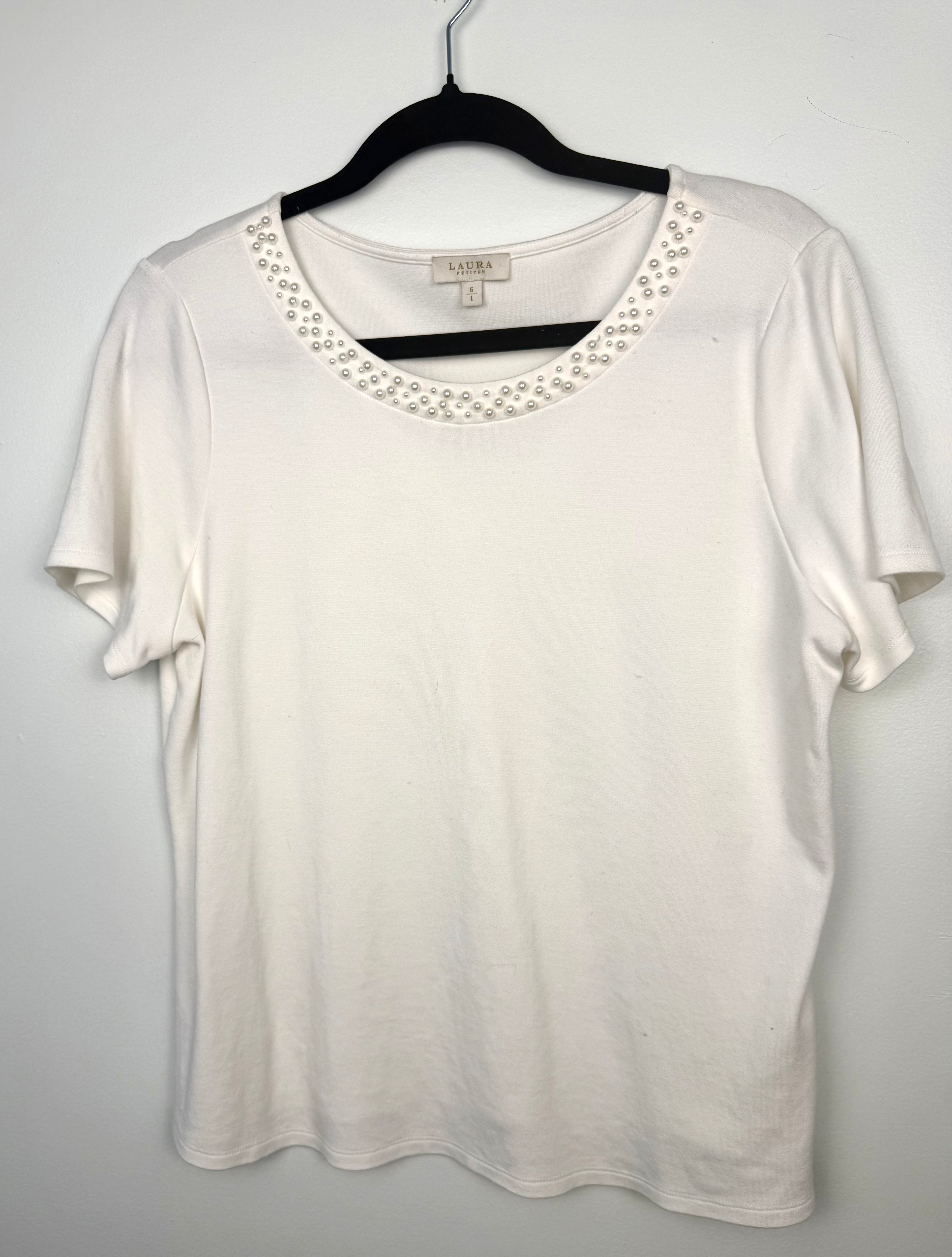 Laura Petites  Pearl Neckline Top on hanger