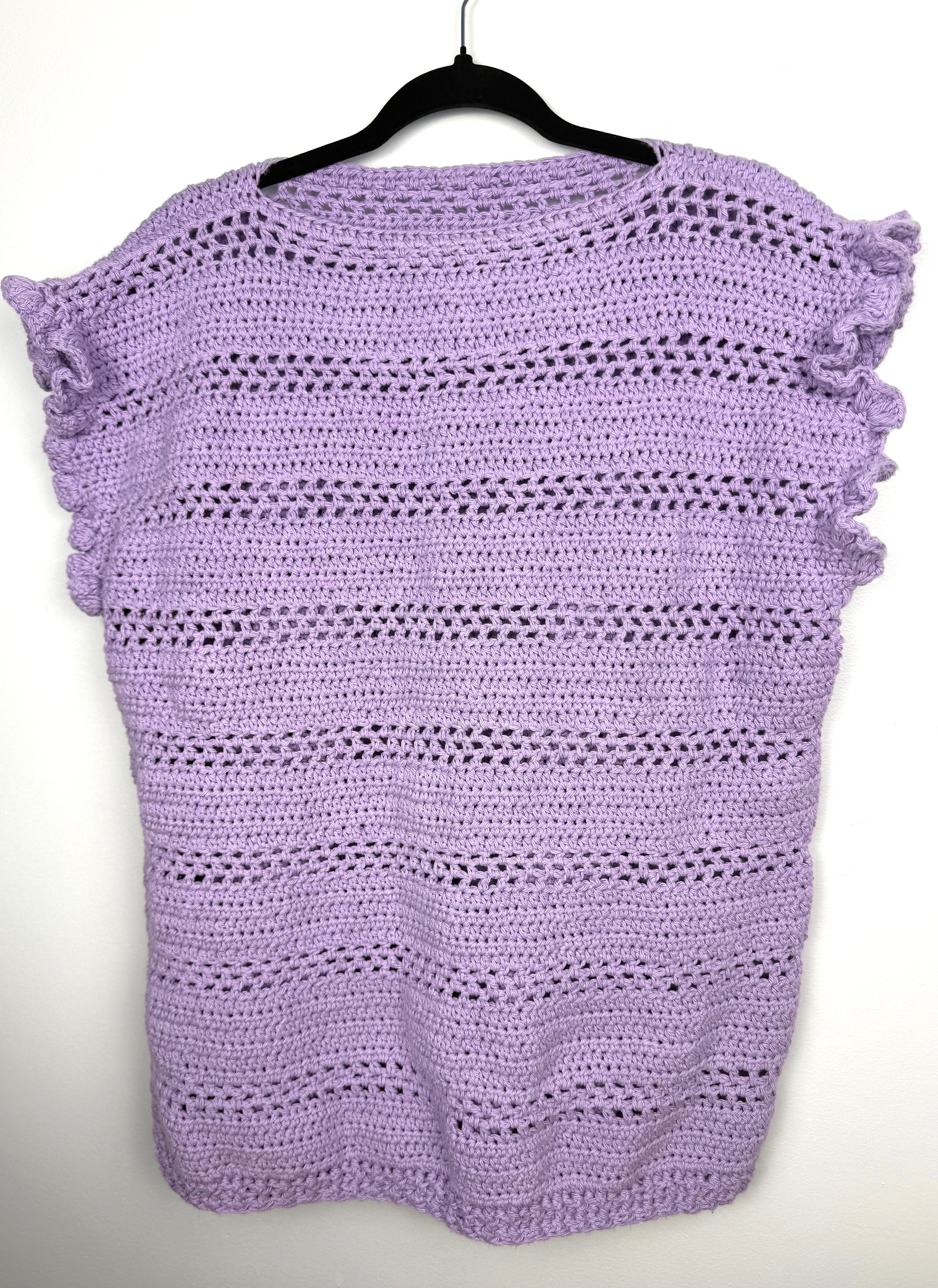 Lavender coloured Handmade Crochet Top | Flutter Sleeve at Blue Sparrow Shop