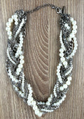 Layered Pearl and Chain Statement Necklace