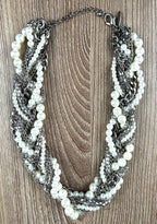 Layered Pearl and Chain Statement Necklace