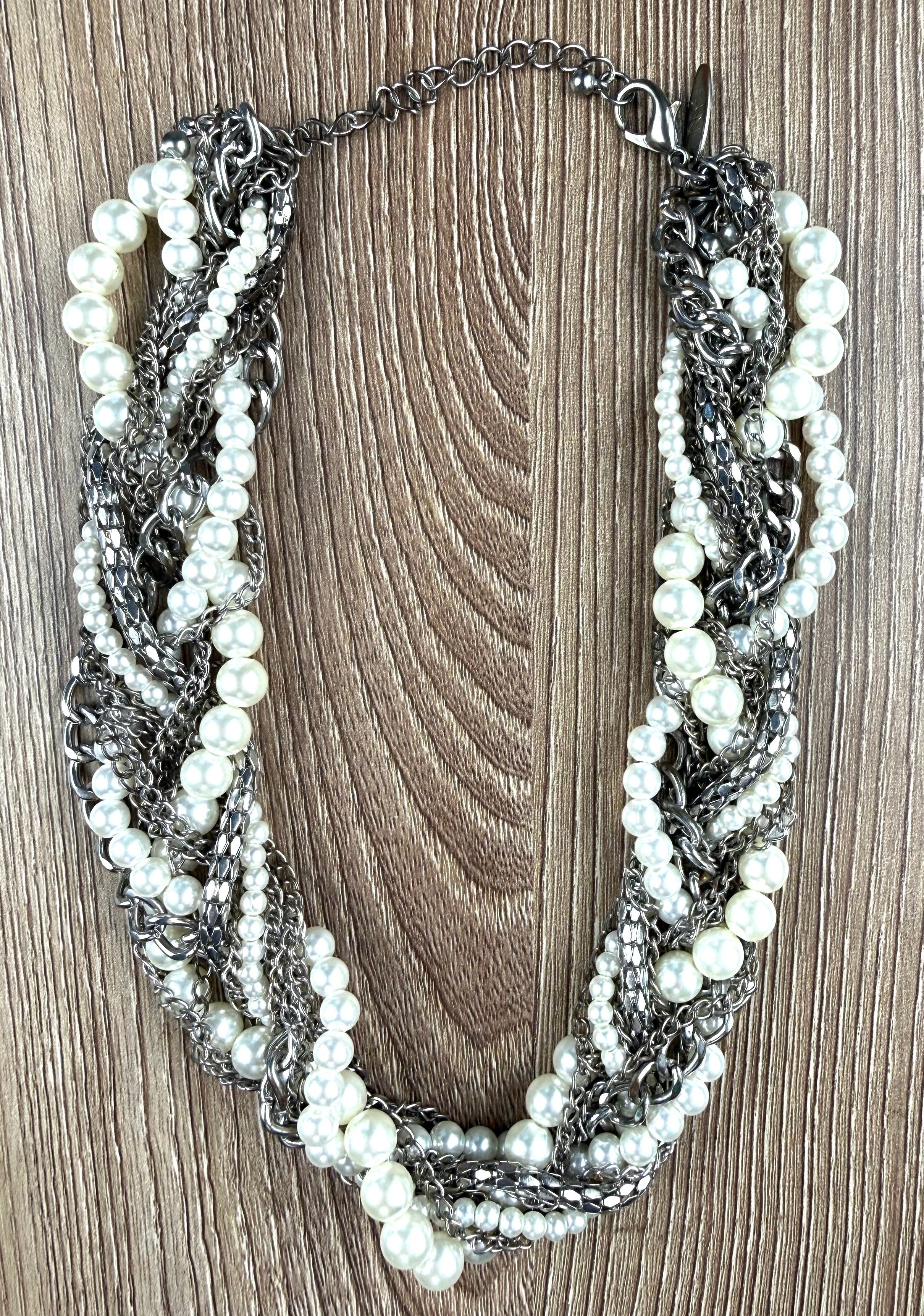 Layered Pearl and Chain Statement Necklace