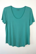 Leave Nothing But Footprints Bamboo Tee | Size M in tiffany blue  on white background