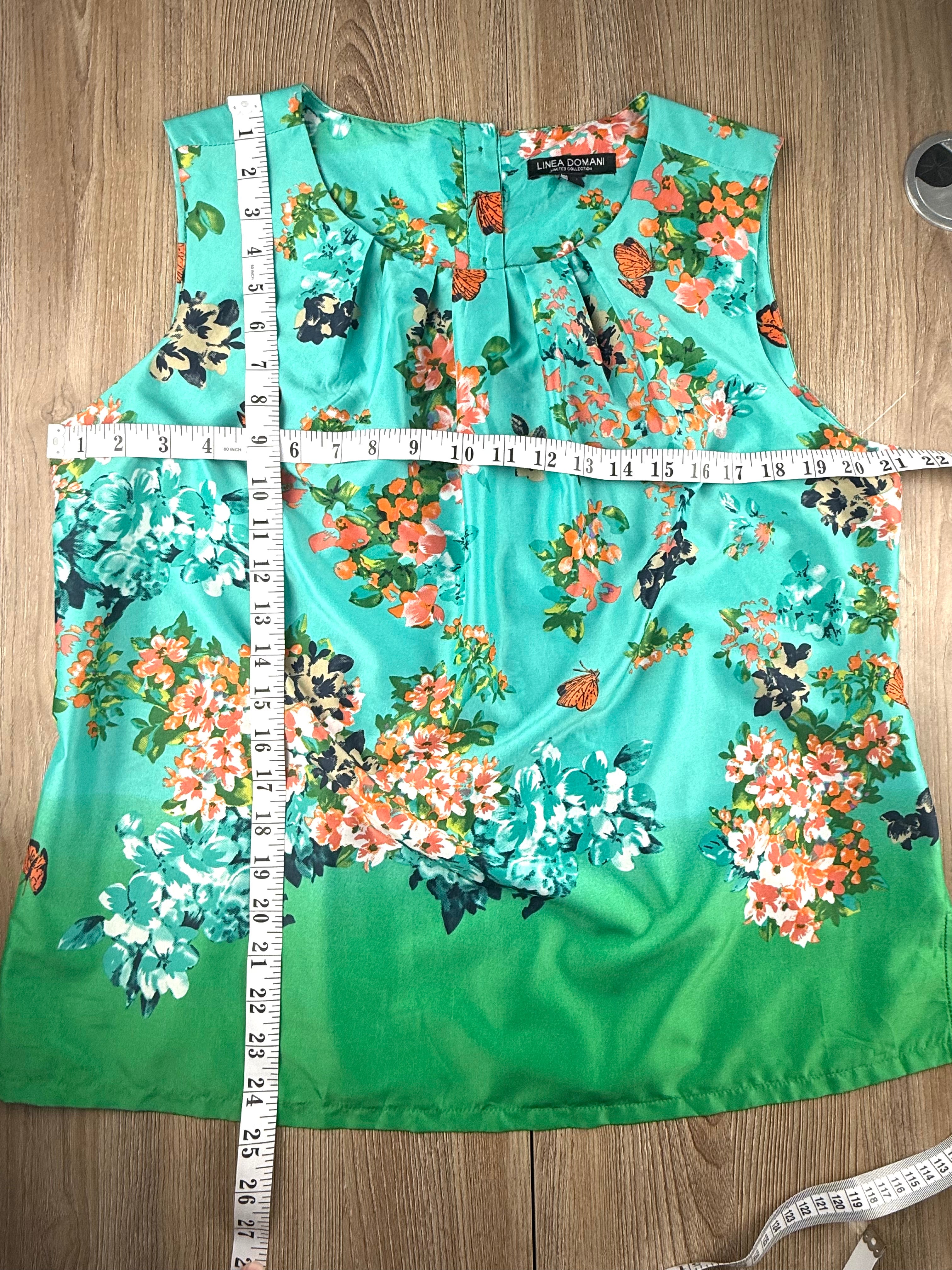 Linea Domani sleeveless floral butterfly top measuring 42" bust and 25" shoulder to hem 