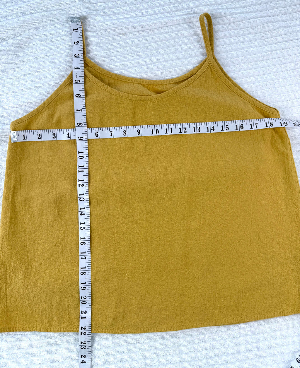  Linen-Cotton Blend Spaghetti Strap Cami | Size M at Blue Sparrow Shop measuring 38" bust and 22" shoulder to hem 