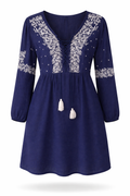 Linen Blend Embroidered Boho Dress at Blue Sparrow Shop 