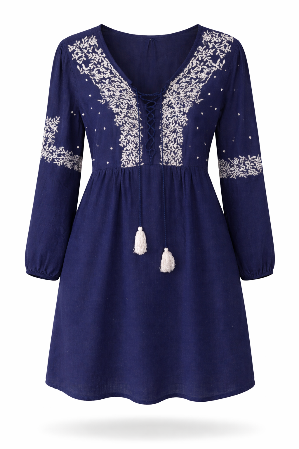 Linen Blend Embroidered Boho Dress at Blue Sparrow Shop 
