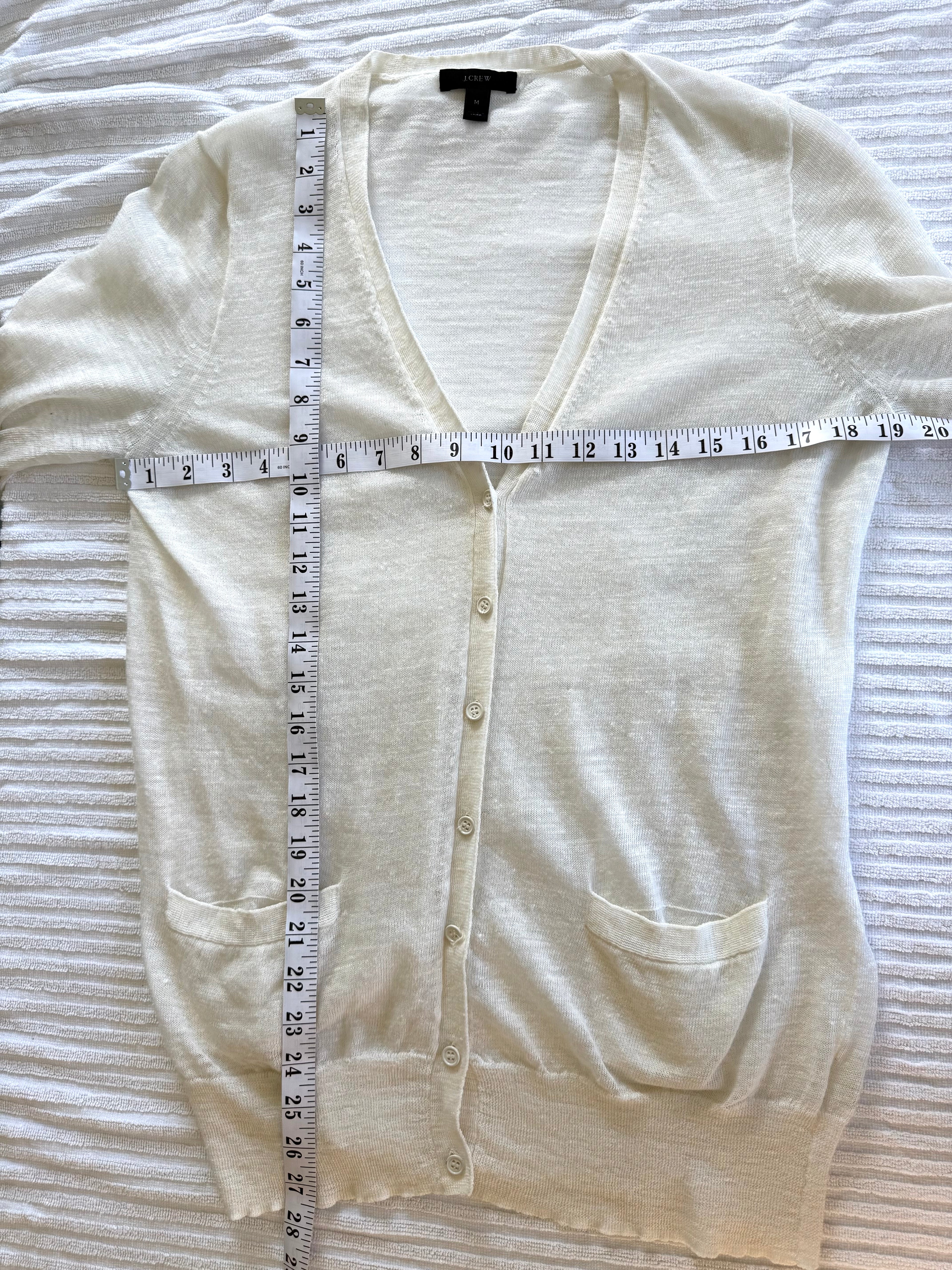 Linen Blend J.CREW Lightweight Cardigan | Size M at Blue Sparrow Shop measuring 38" bust and 28" length 