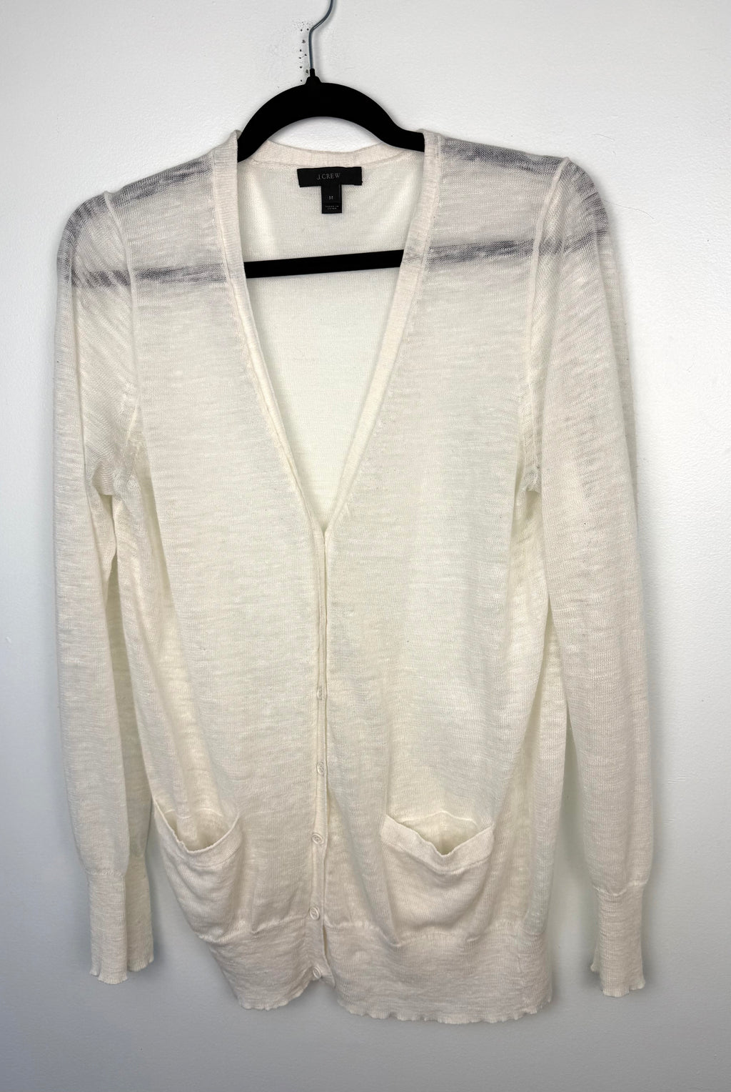 Linen Blend J.CREW Lightweight Cardigan | Size M at Blue Sparrow Shop on hanger