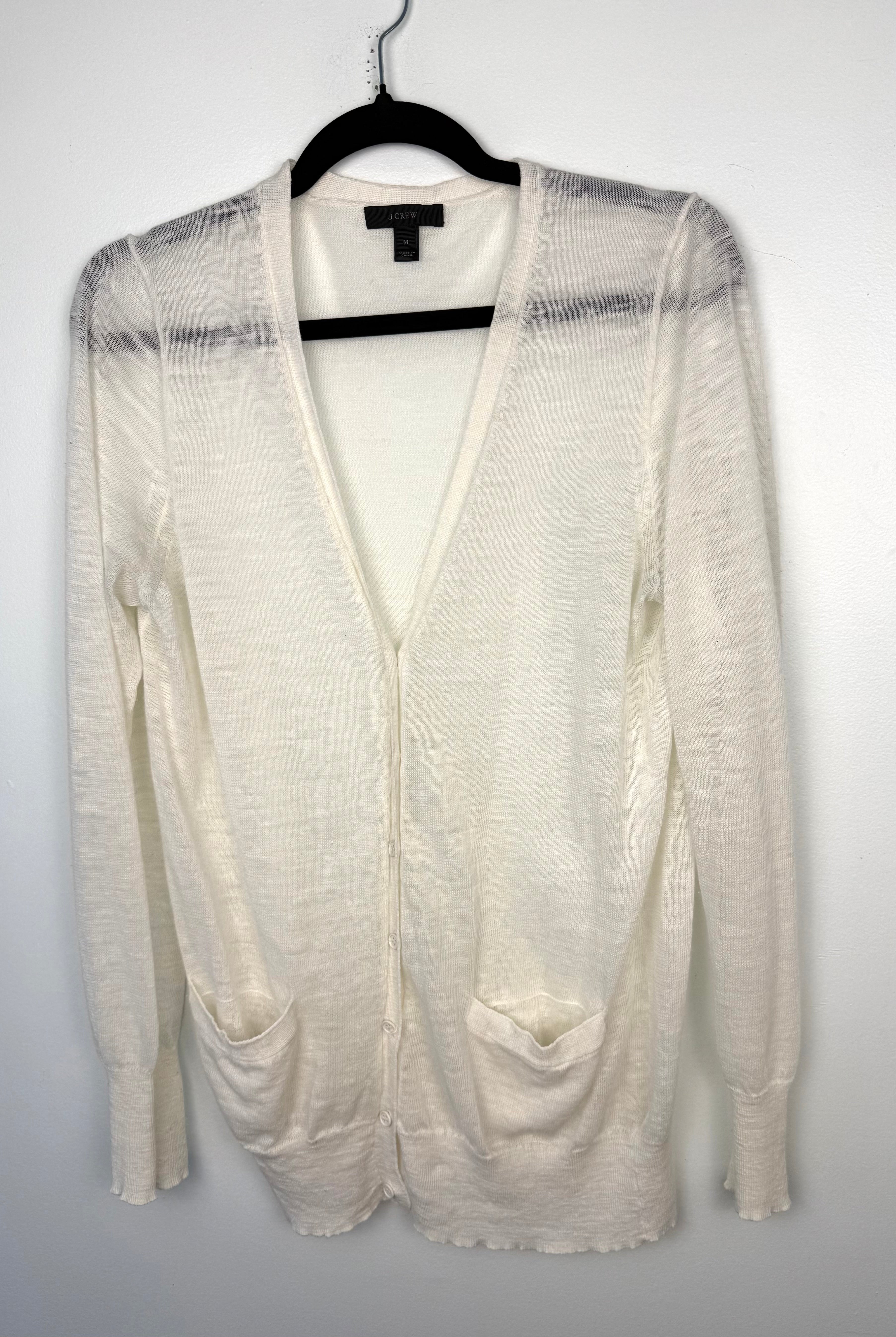 Linen Blend J.CREW Lightweight Cardigan | Size M at Blue Sparrow Shop on hanger
