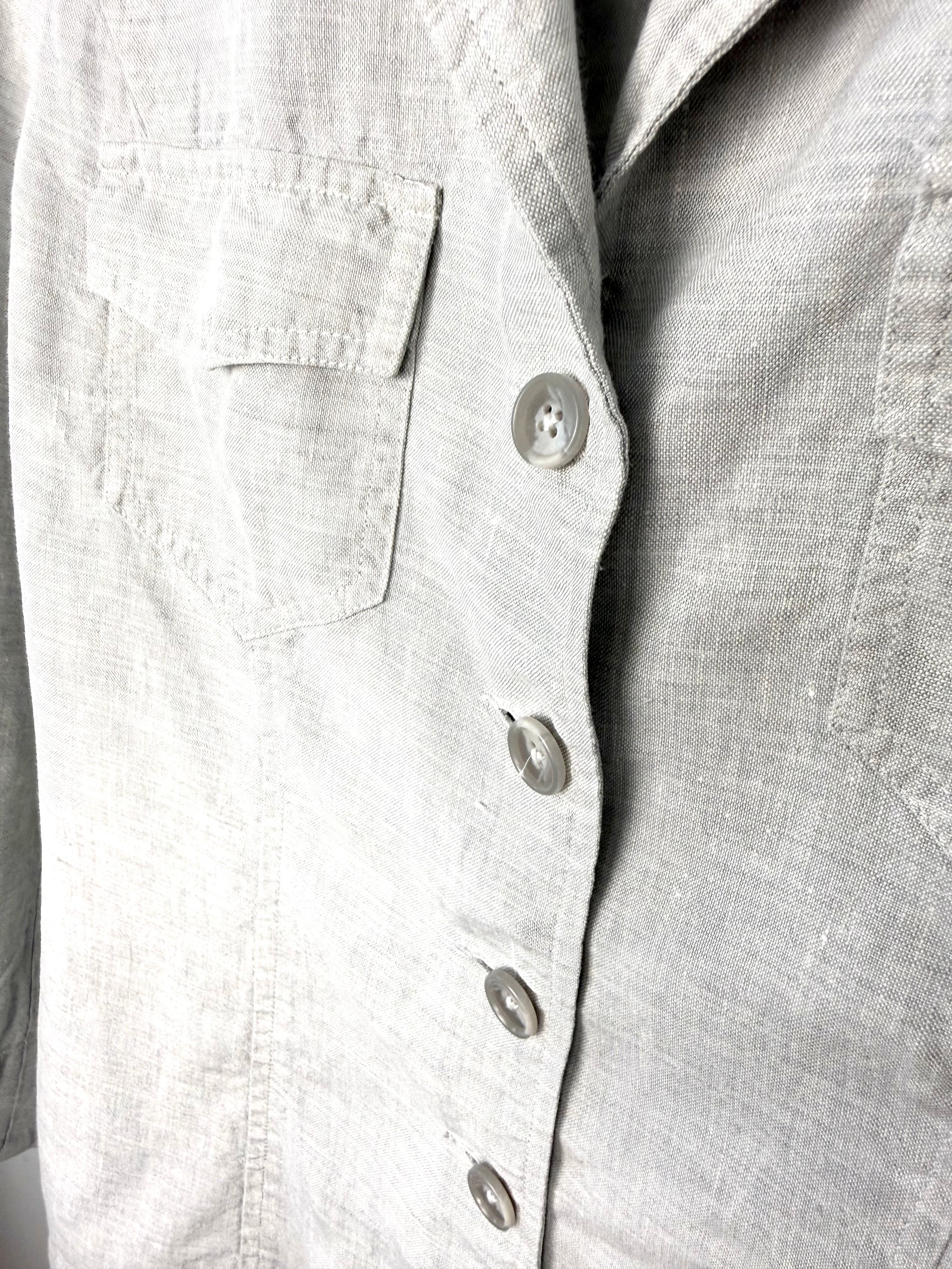 Liz Claiborne 100% linen blazer front button detail light grey minimalist women’s jacket