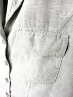 Liz Claiborne linen blazer chest pocket detail light grey neutral capsule wardrobe jacket