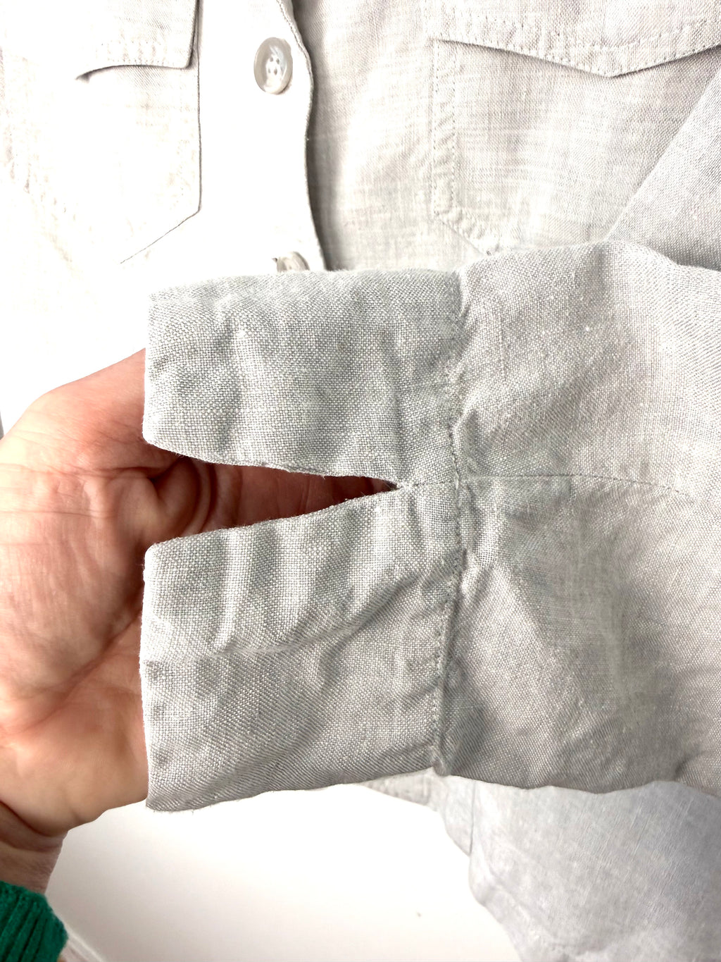 Liz Claiborne linen blazer sleeve detail light grey natural fiber tailored summer jacket petite