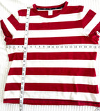 Liz Golf 95% Cotton Bold Stripe Crew Neck Tee — Red and White | Athletic Casual | Size XL at Blue Sparrow Shop measuring 40" bust and 22" shoulder to hem 