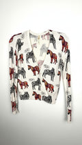 Lora Febian Novelty Zebra Print V-Neck Cardigan — Collector's Piece | Size S at Blue Sparrow Shop