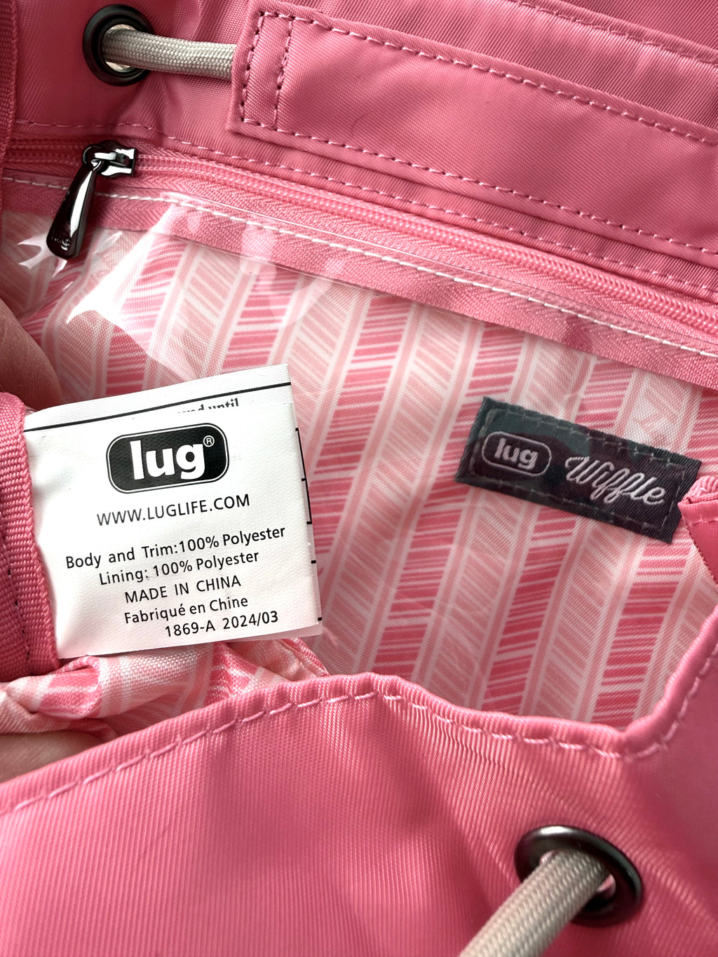 Lug Wiffle  backpack interior tag and fabric label