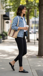 Lululemon Black High Waisted Leggings | Size 8 at Blue Sparrow Shop on woman with coffee on the street 