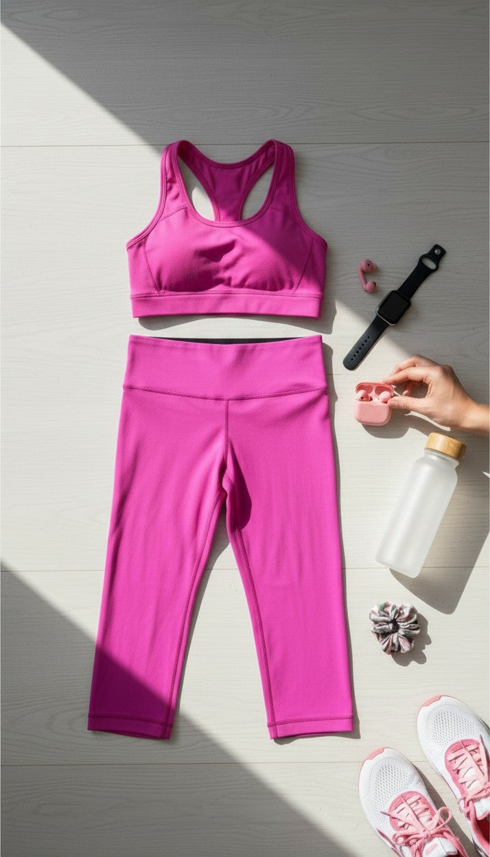 Lululemon Cropped Leggings | Size 6 at Blue Sparrow Shop in a flatlay with objects and a bra 