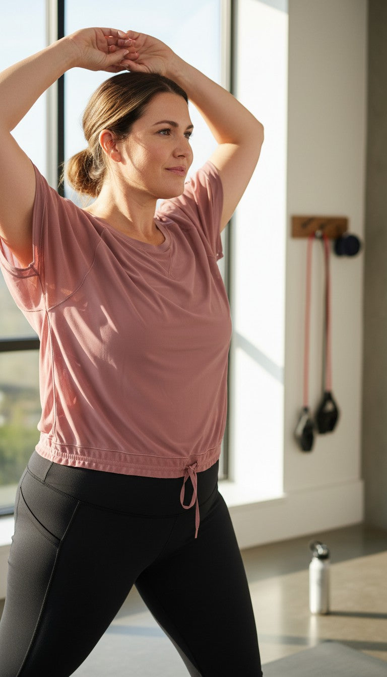 Lululemon Mesh Panel Athletic Top | Size 12 at Blue Sparrow Shop on woman doing yoga