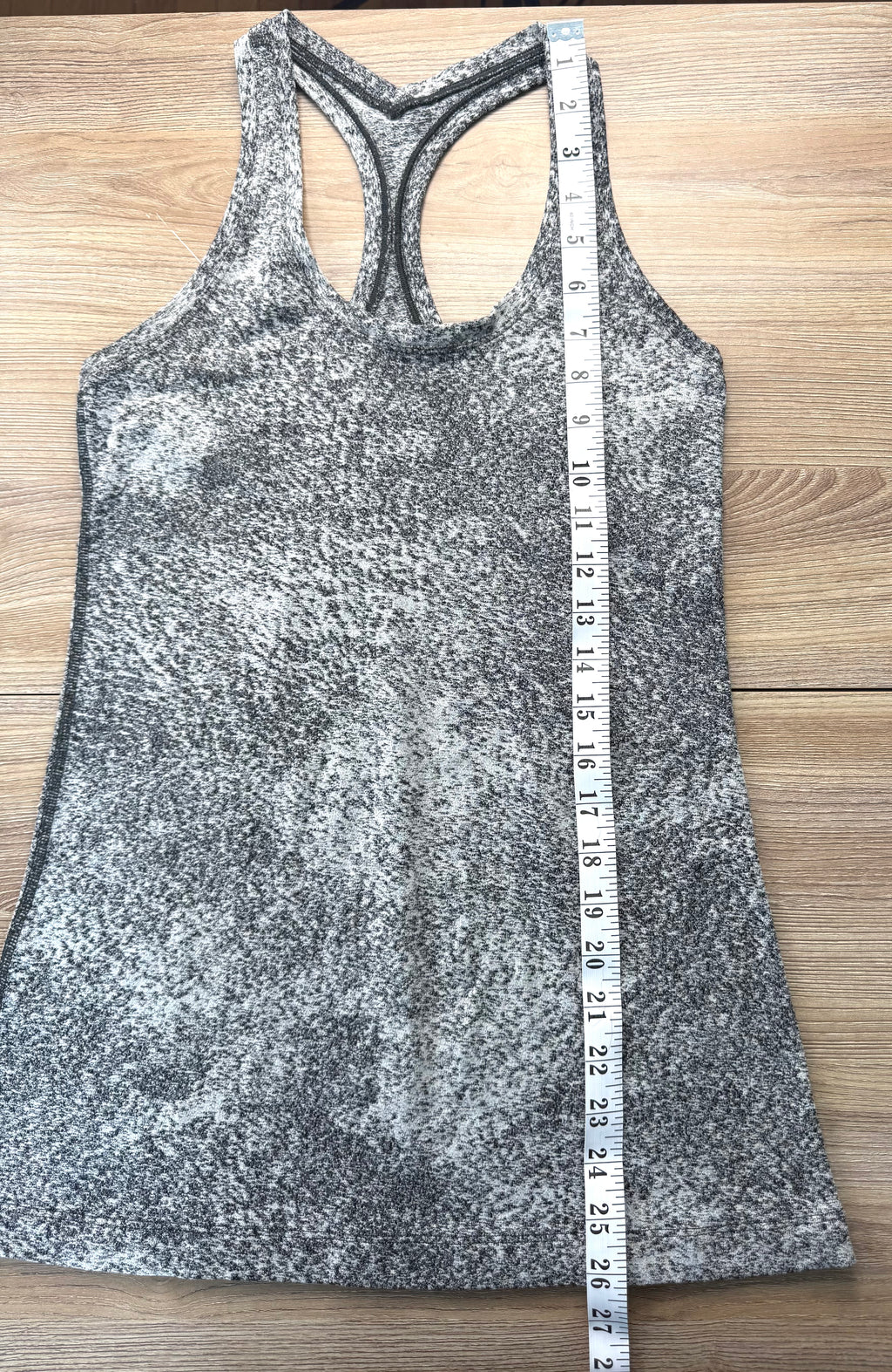 Lululemon Racerback Tank in mottled grey measuring 26" from shoulder to hem