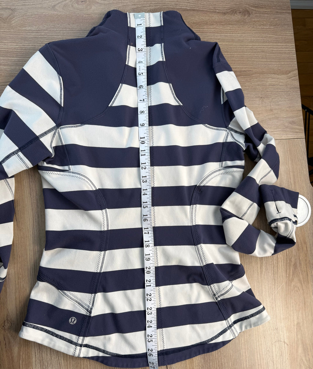 Lululemon Striped Zip up sweater measuring 26" from back of neck to hem