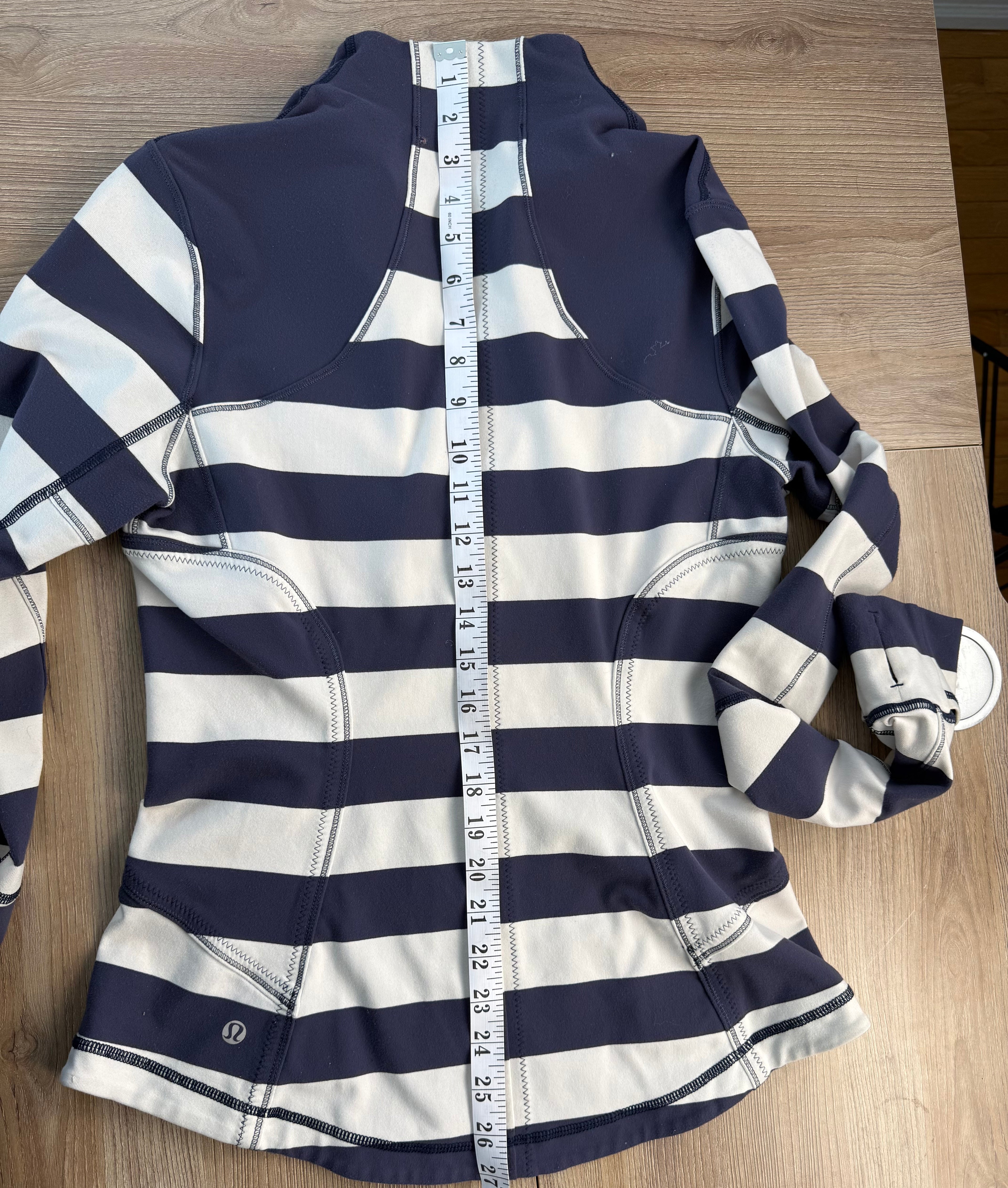 Lululemon Striped Zip up sweater measuring 26" from back of neck to hem