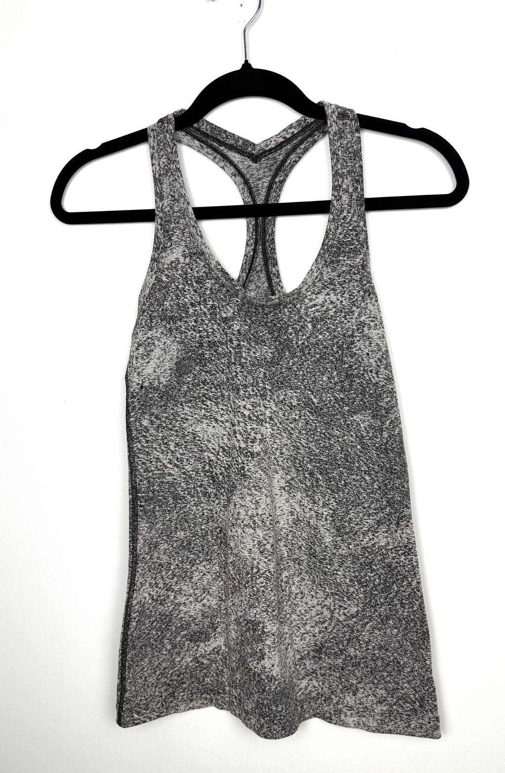 Lululemon black grey marled racerback tank top front view