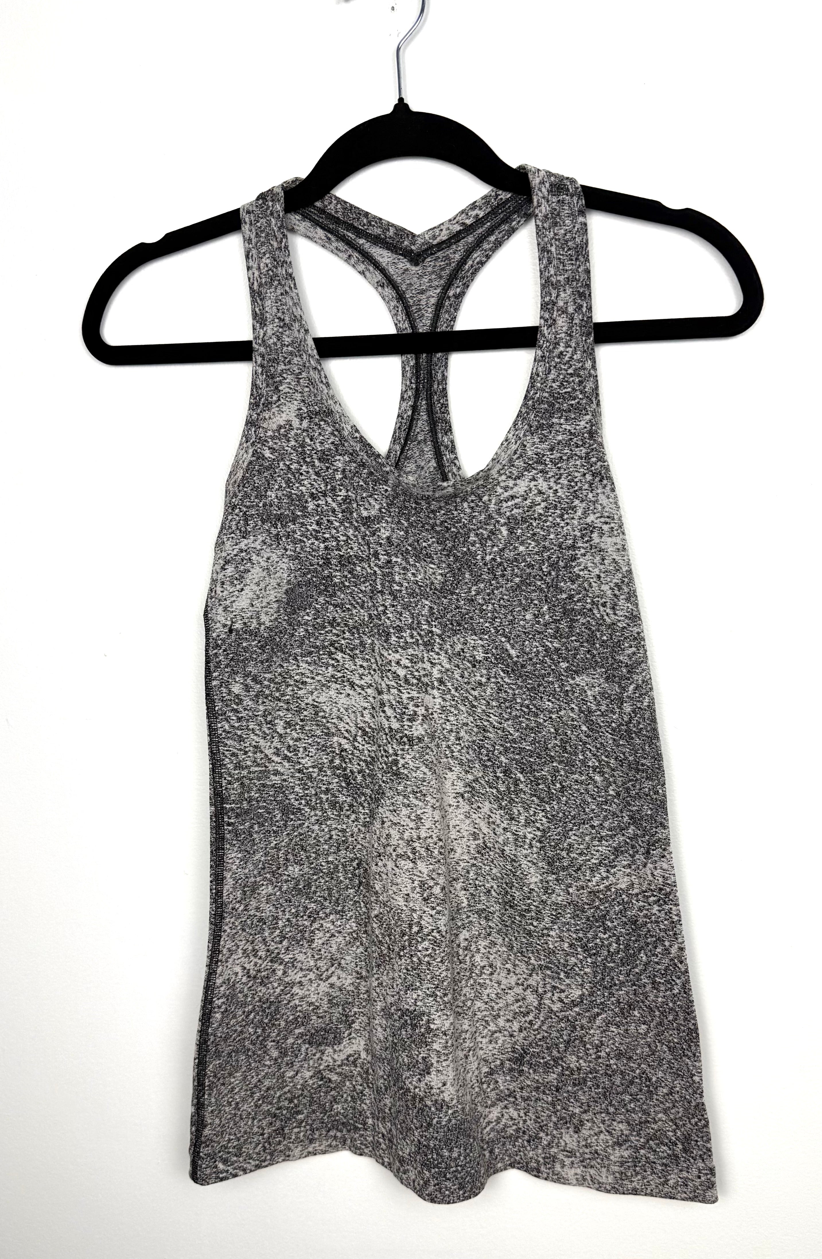Lululemon black grey marled racerback tank top front view