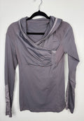 Lululemon grey  zip-up cowl hoodie running jacket back view size 6 thumbhole athletic jacket — Blue Sparrow pre-loved activewear on hanger