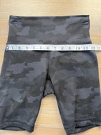 Lululemon shorts grey on black camo pattern at Blue Sparrow Shop measuring 24" hips