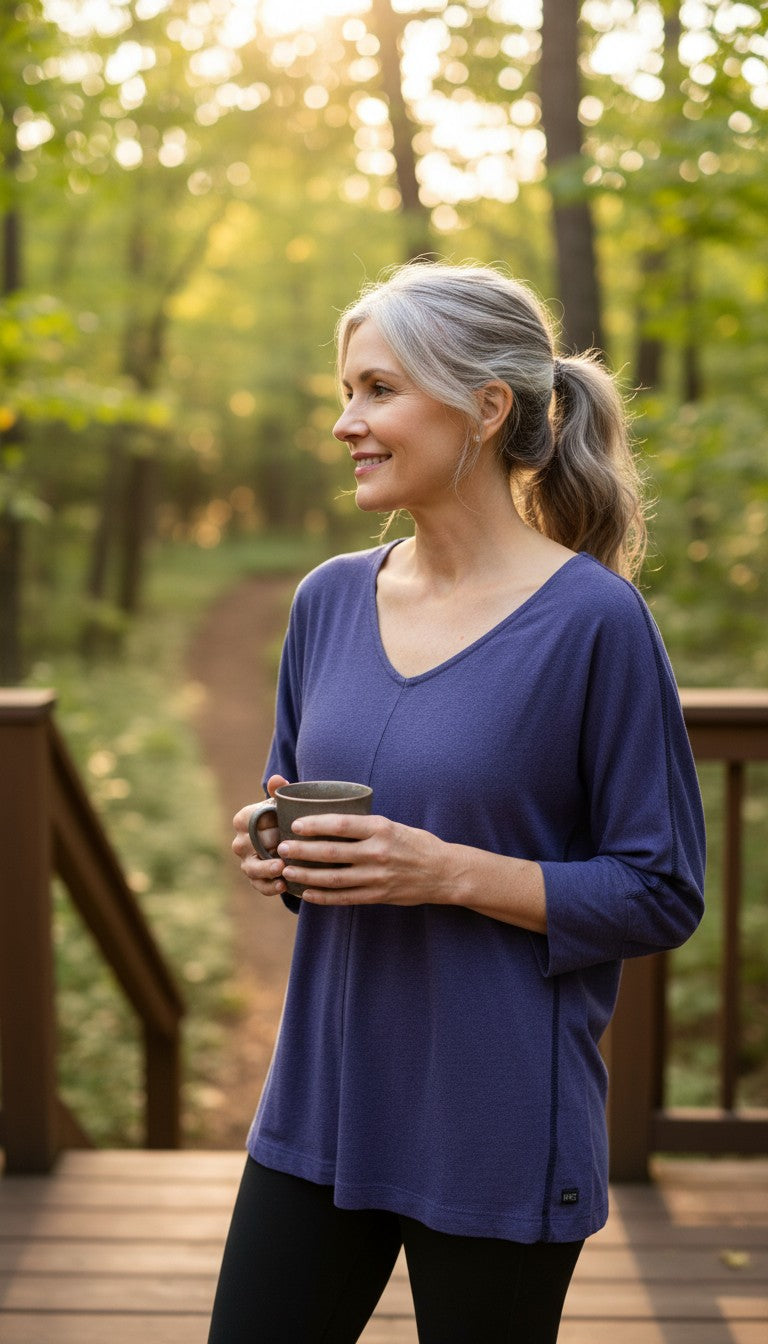 MEC 100% Organic Cotton Long Sleeve Top | Size M at Blue sparrow Shop on woman outdoors 
