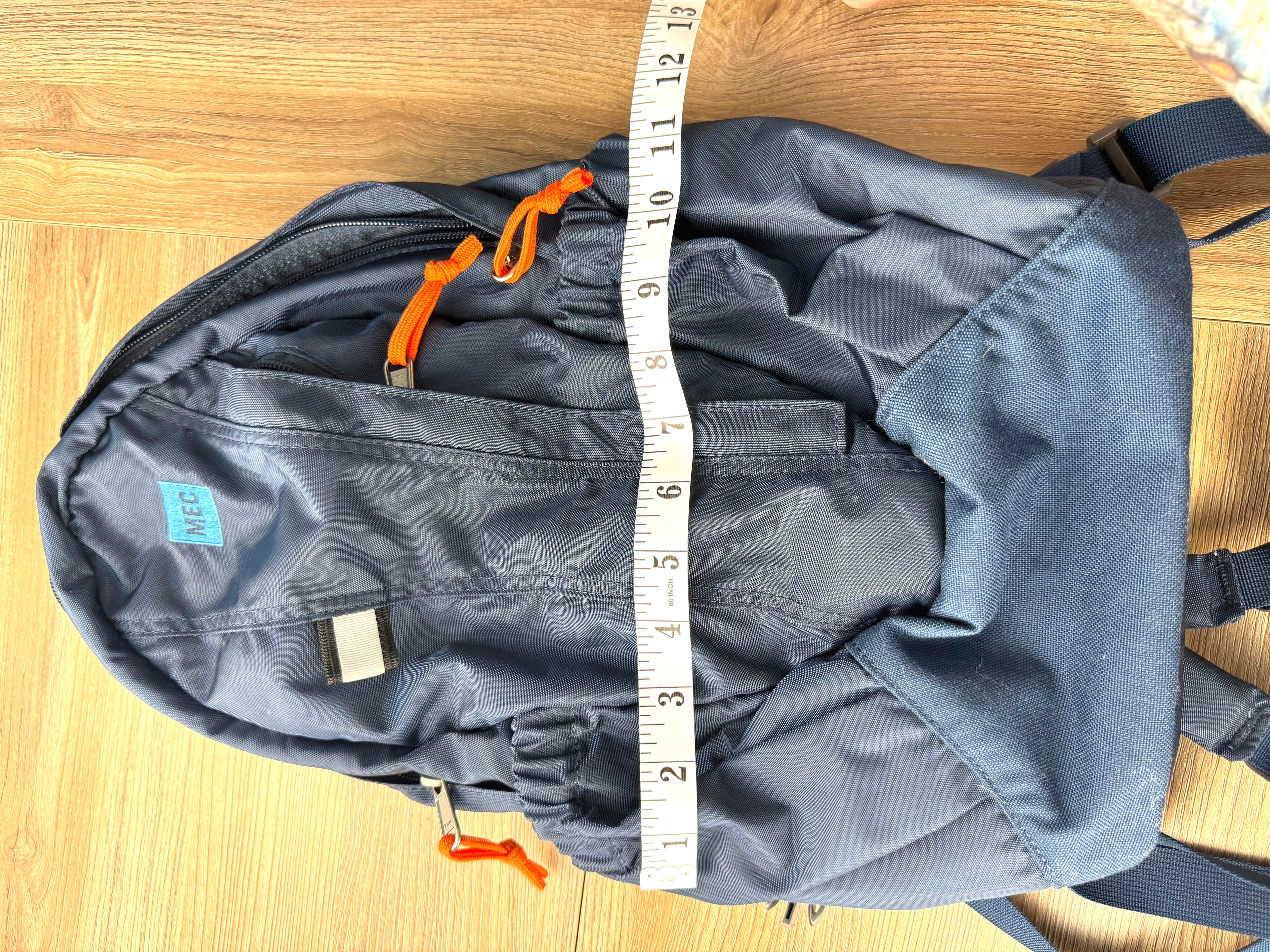 MEC Lightweight Hiking Daypack Backpack measuring 11" wide