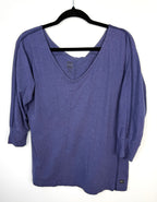 MEC Organic Cotton Long Sleeve Top in blue  on hanger