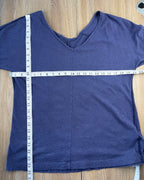 MEC Organic Cotton Long Sleeve Top in blue measuring 40" bust and 25" shoulder to hem