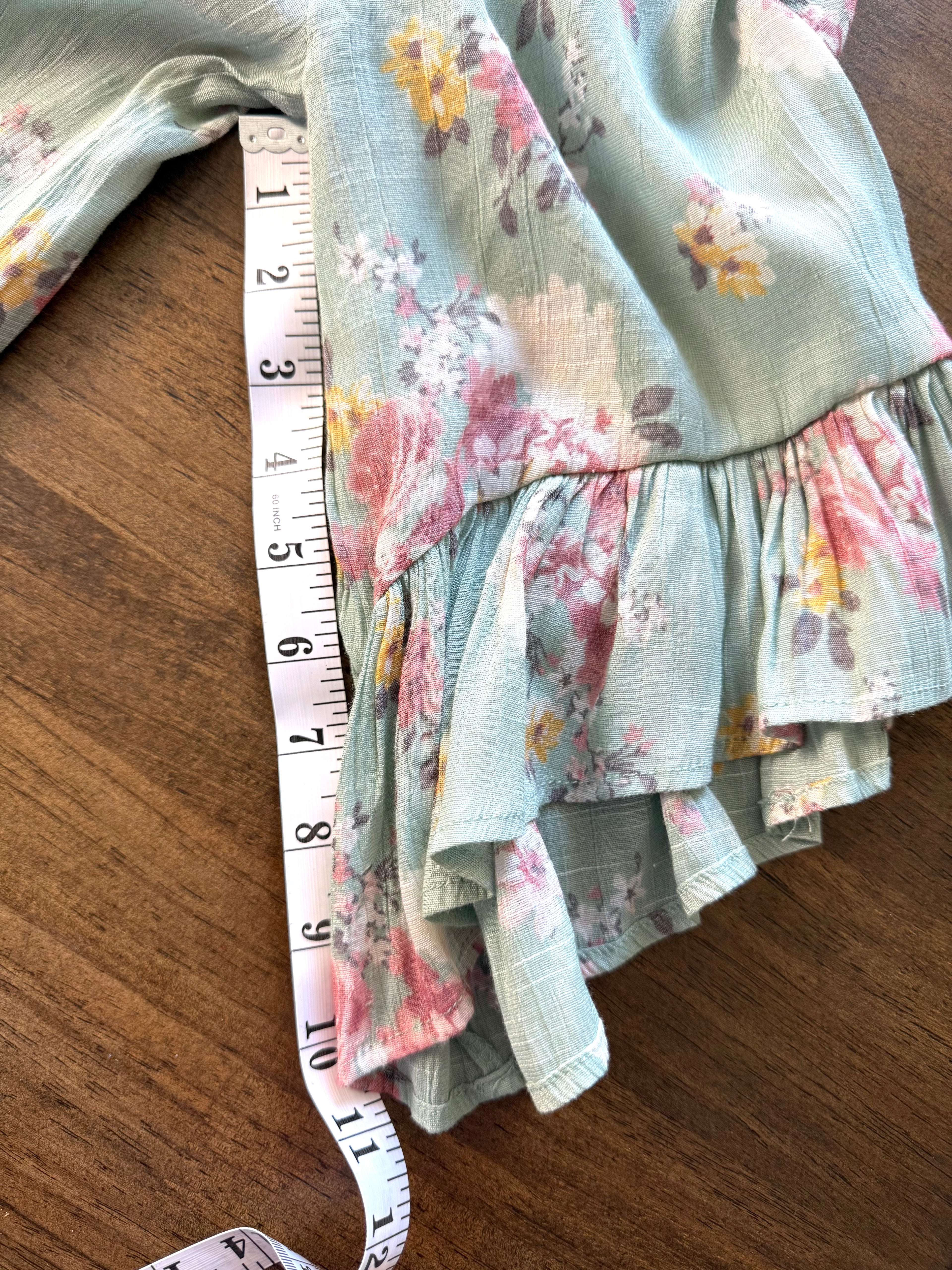 MOD Lusive Boho Peasant Blouse at Blue Sparrow Shop measuring 11" ruffle sleeve