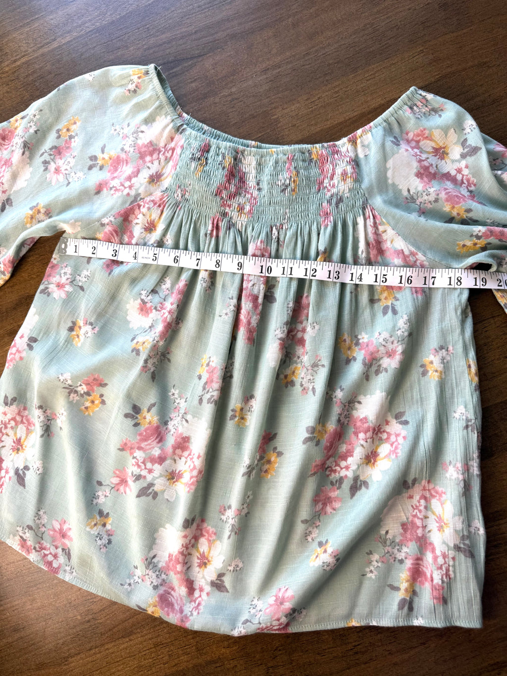 MOD Lusive Boho Peasant Blouse at Blue Sparrow Shop measuring 36" bust