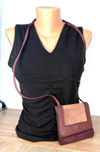 Made in Canada Leatherworks Crossbody Bag  on mannequin to show size 