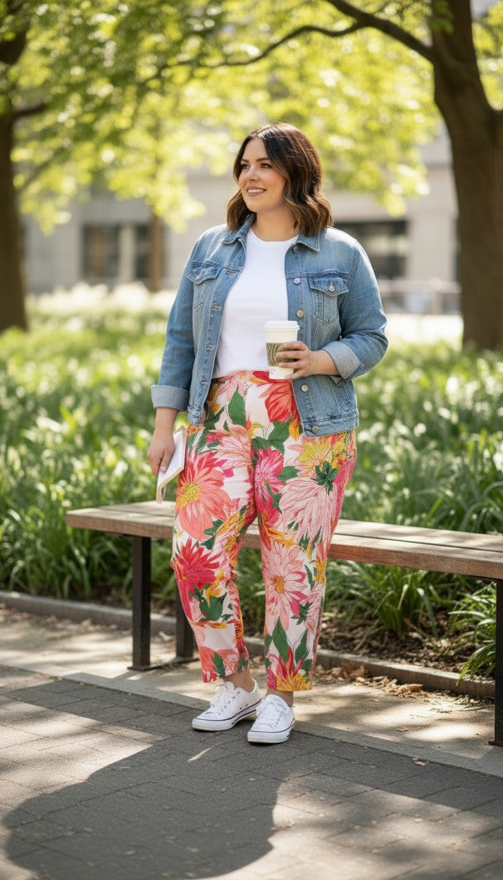 Made in Canada Picadilly Wide Leg  Palazzo Style Pants | Size XXL at Blue Sparrow Shop on woman outside near park bench