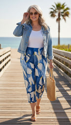 Made in Canada Sympli Palazzo Pants | Size 14 at Blue Sparrow Shop  on woman on a pier