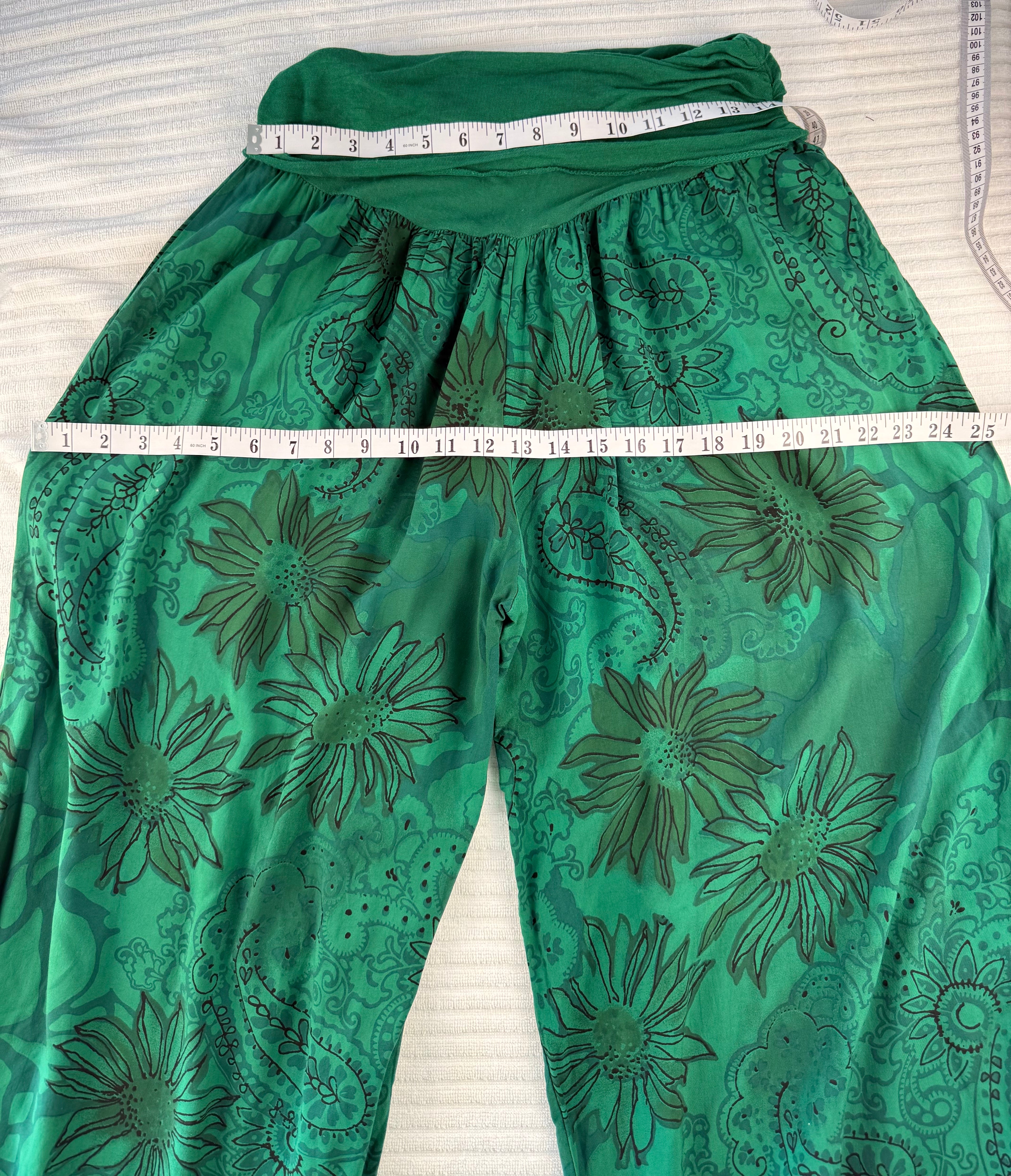 Made in Italy Boho comfy Pants | One Size  at Blue Sparrow Shop measuring 50" hips and 28" waist not expanded 