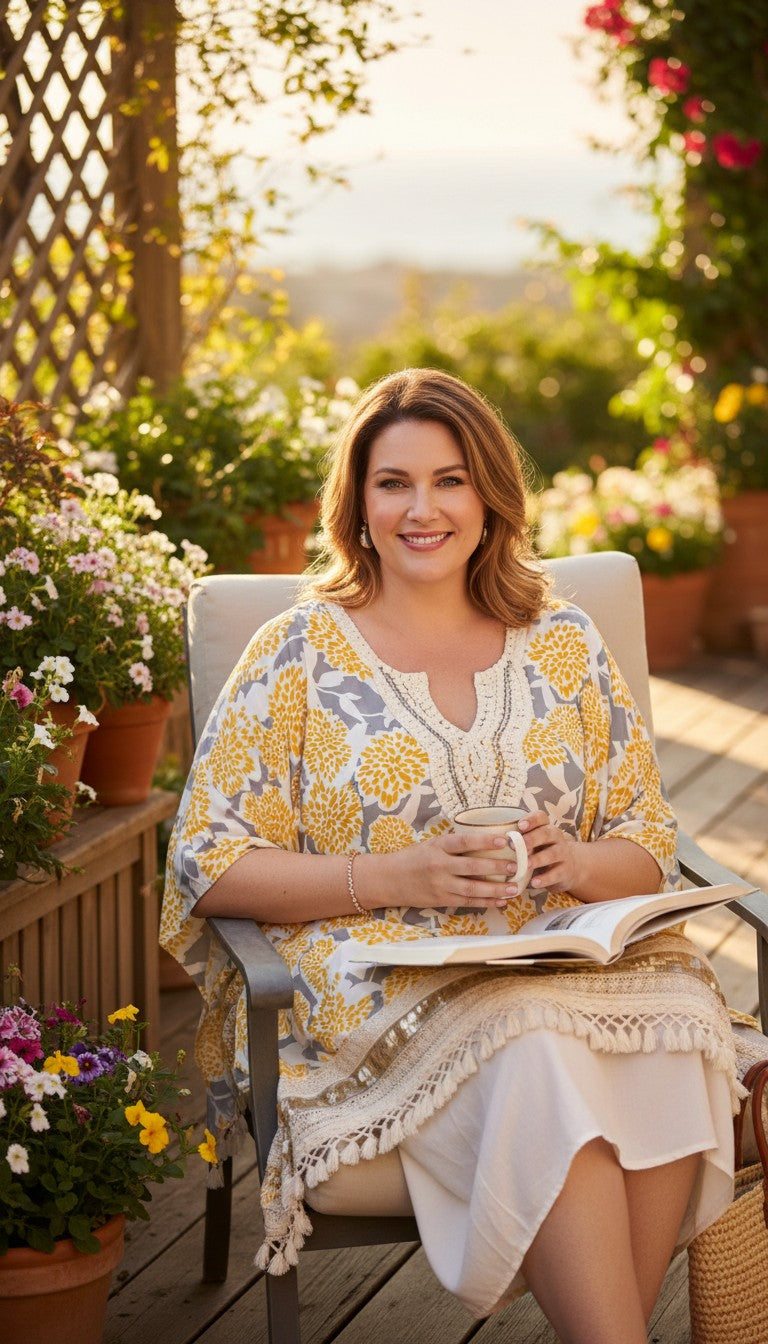 OWN IT Made in Italy Boho Kaftan | One Size on woman sitting outside
