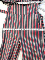 Made in Italy Cotton Linen Stripe Wide-Leg Jumpsuit — Denim Blue, Red & White | Pom-Pom Trim | Size M at Blue Sparrow Shop  measuring 28" bust and 34" hips 