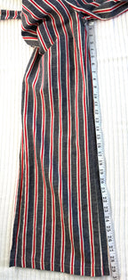 Made in Italy Cotton Linen Stripe Wide-Leg Jumpsuit — Denim Blue, Red & White | Pom-Pom Trim | Size M at Blue Sparrow Shop  measuring 29.5" inseam