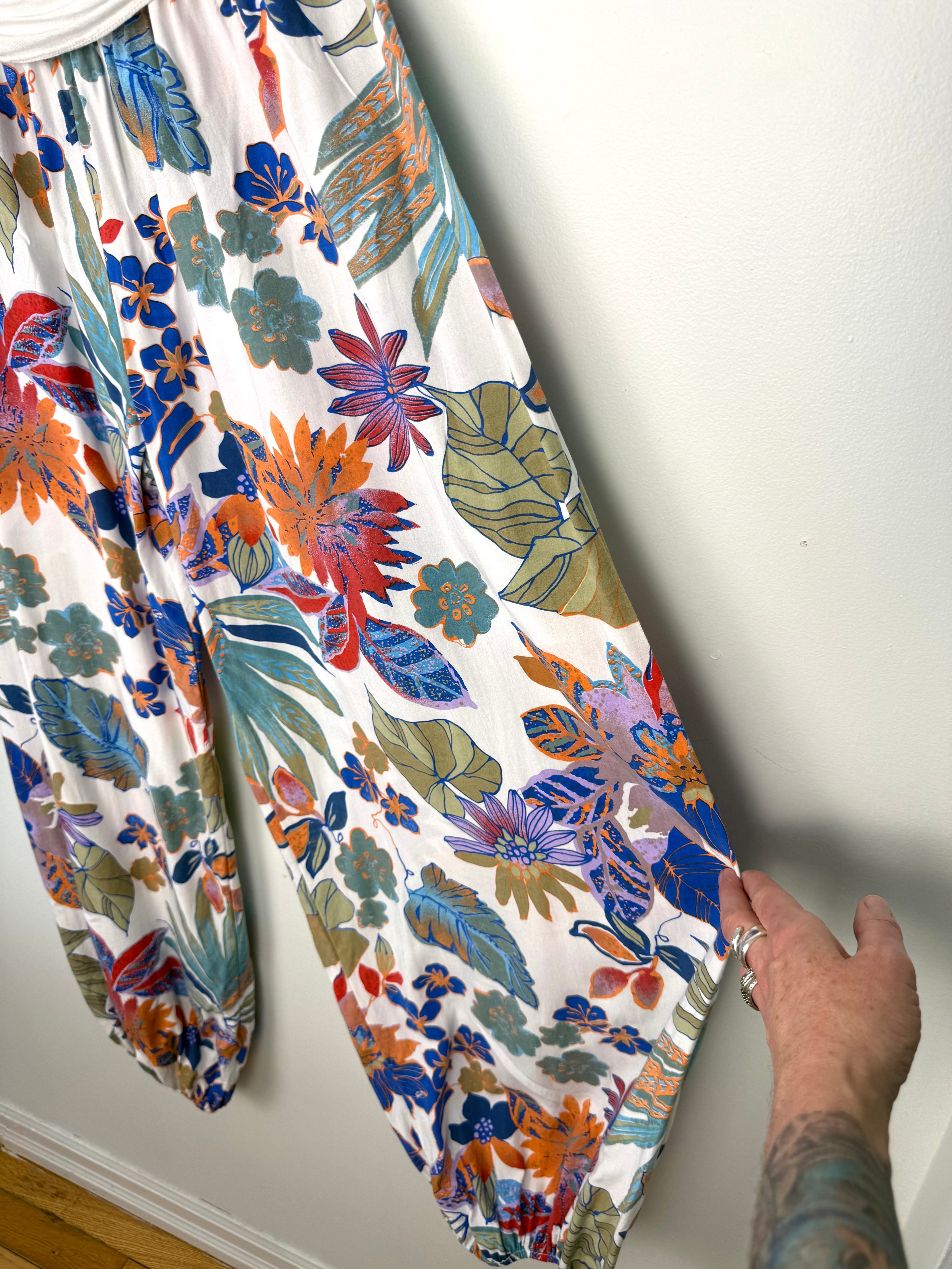 Made in Italy Tropical Boho Harem Pants | One Size  at Blue Sparrow Shop flow of pants