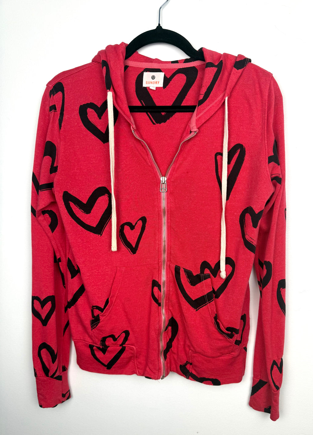Made in USA Sundry Heart Print Zip Hoodie at Blue Sparrow Shop