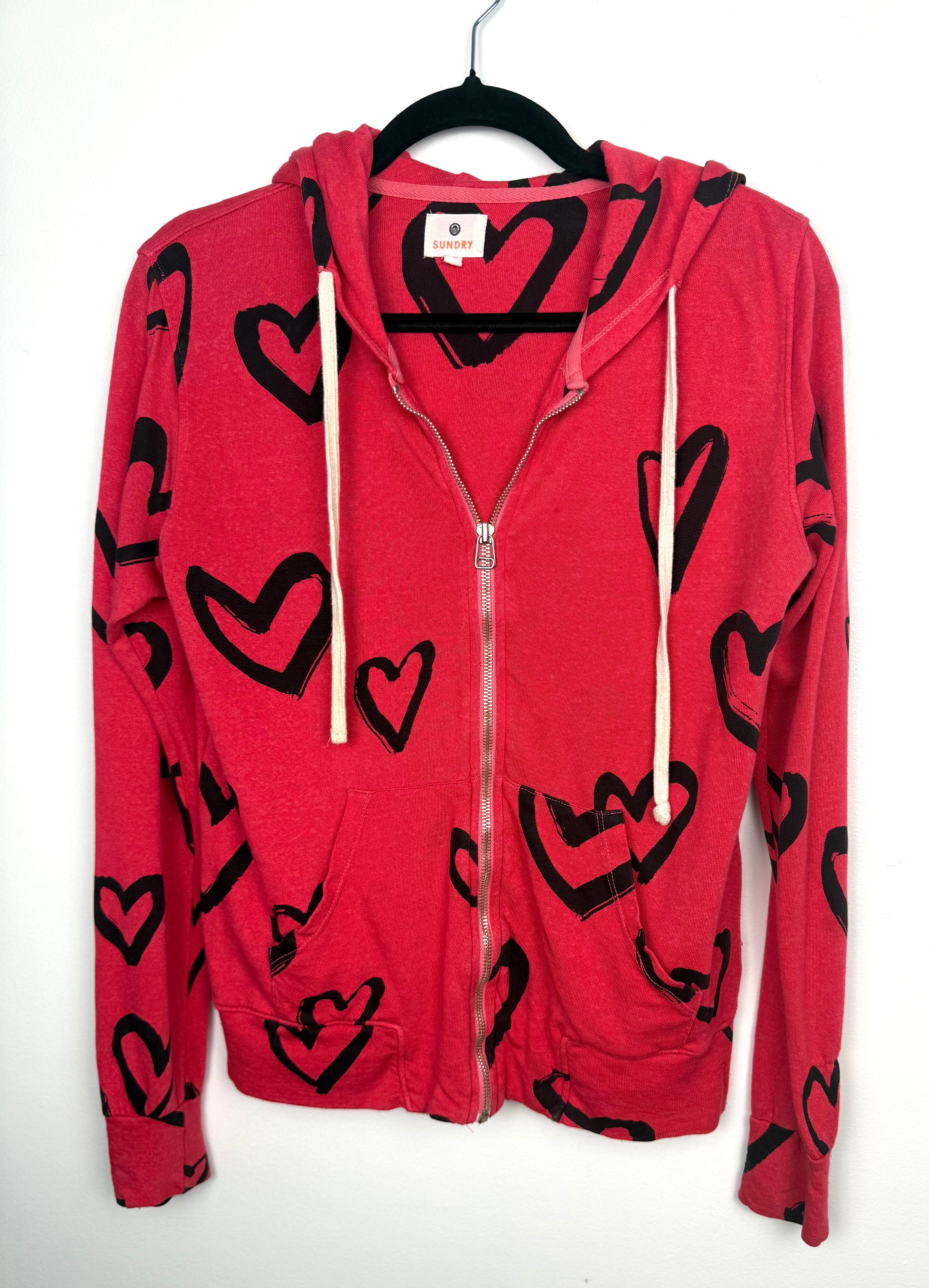 Made in USA Sundry Heart Print Zip Hoodie at Blue Sparrow Shop