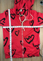 Made in USA Sundry Heart Print Zip Hoodie at Blue Sparrow Shop measuring 36" bust and 23" shoulder to hem 