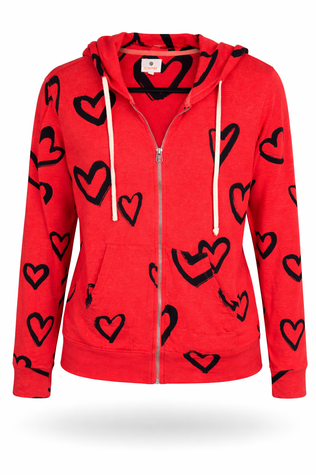 Made in USA Sundry Heart Print Zip Hoodie | Size S at Blue Sparrow Shop 