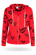 Made in USA Sundry Heart Print Zip Hoodie | Size S at Blue Sparrow Shop 