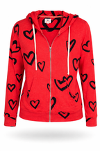 Made in USA Sundry Heart Print Zip Hoodie | Size S at Blue Sparrow Shop 