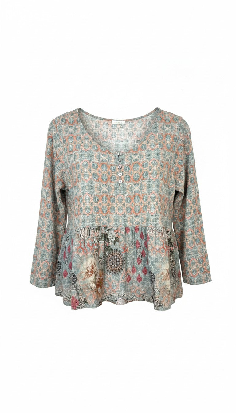 Boho Peplum Blouse | Size L at Blue Sparrow Shop